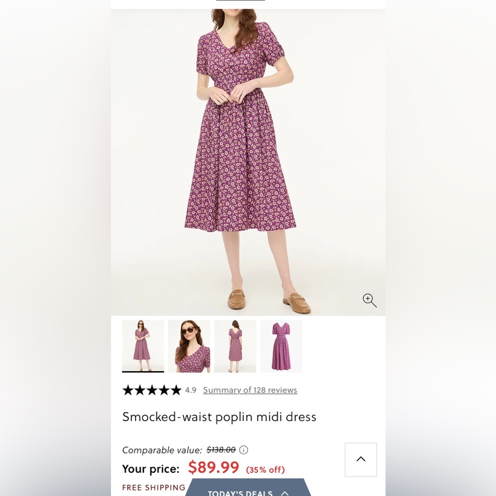 J. Crew Smocked-waist poplin midi dress- worn once!